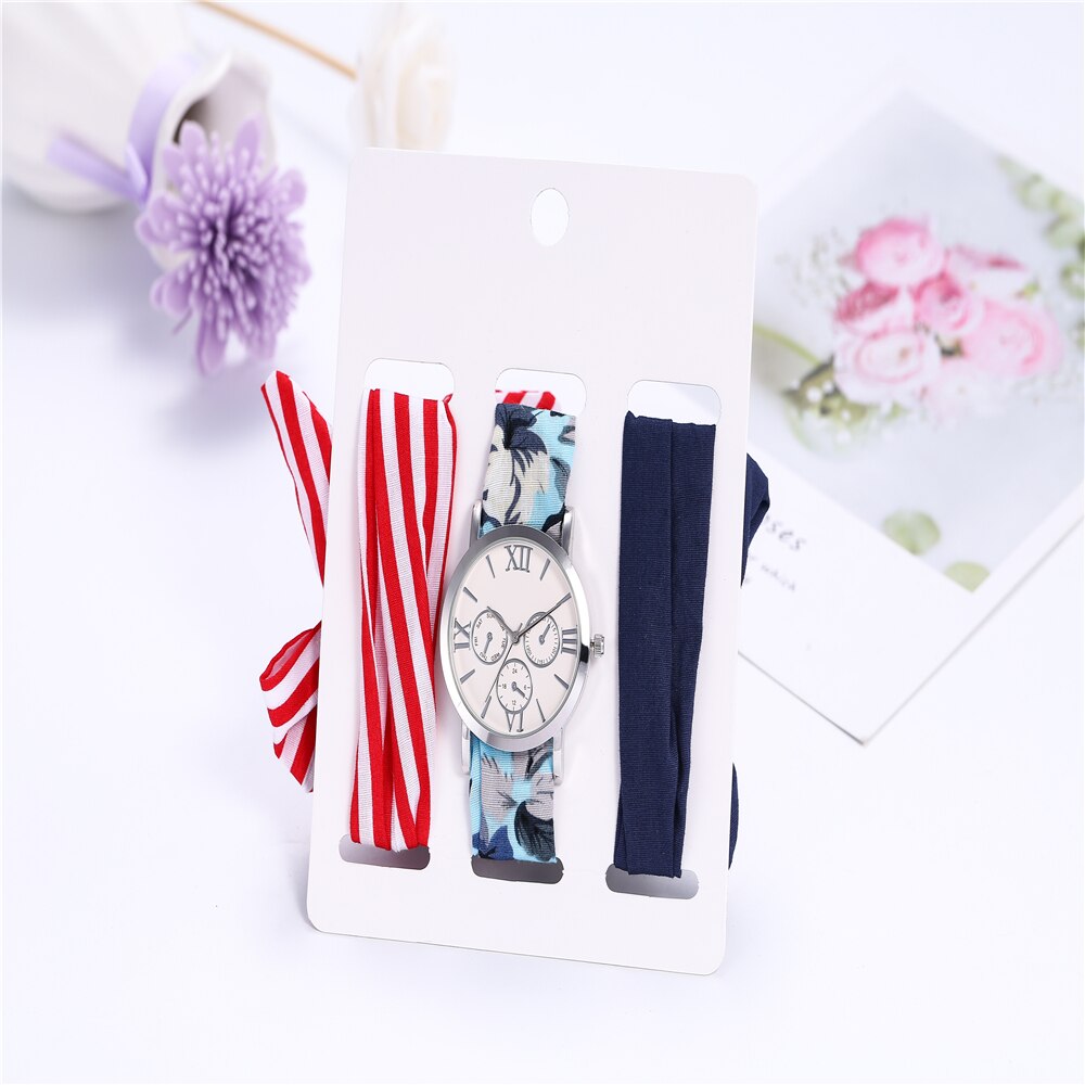 Conjunto de relojes de pulsera para mujer, Set de 3 unidades de relojes informales, bufandas de seda, cinta,: 3