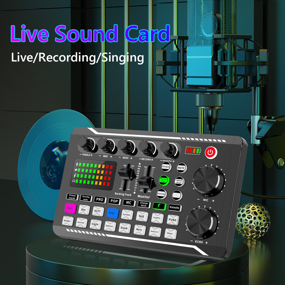 F998 Bluetooth-Compatible Sound Card Studio Record Phone Live Audio Mixer Usb Condenser Microphone Set Live Singing Equipment