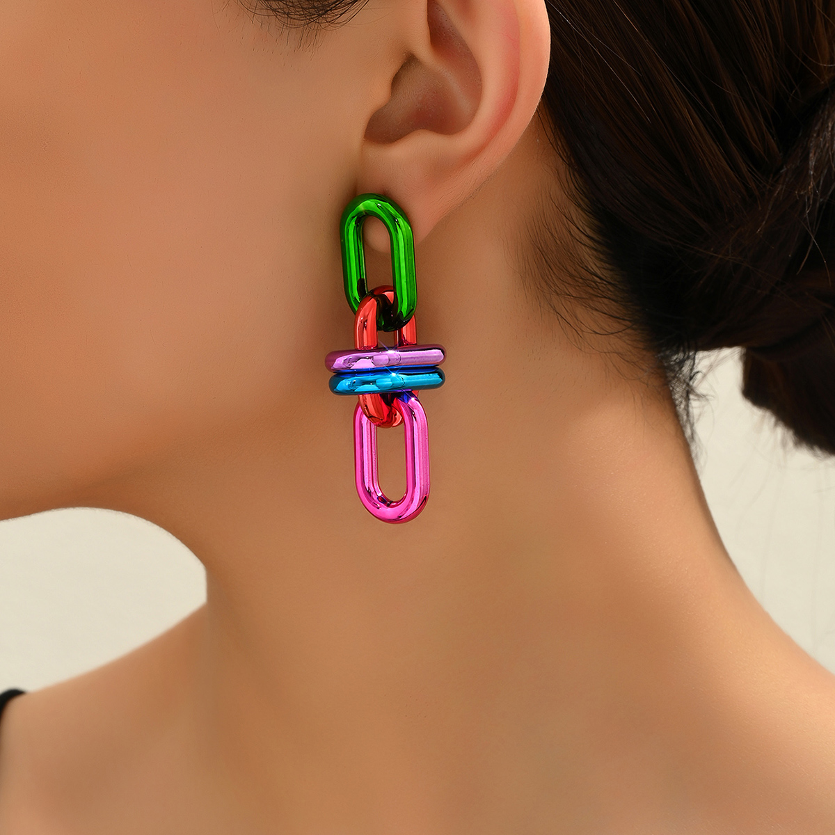 Pendientes largos de cadena geométrica acrílica Vintage para mujer, aretes colgantes verdes metálicos Punk, joyería y2k 2023: Color amarillo dorado claro