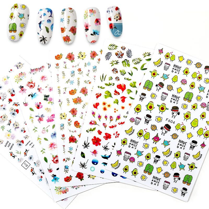 Nail Sticker Vlinder Rose Bloem Banaan Cartoon Stickers Voor Nagels Nail Art Decoratie Manicure Tips