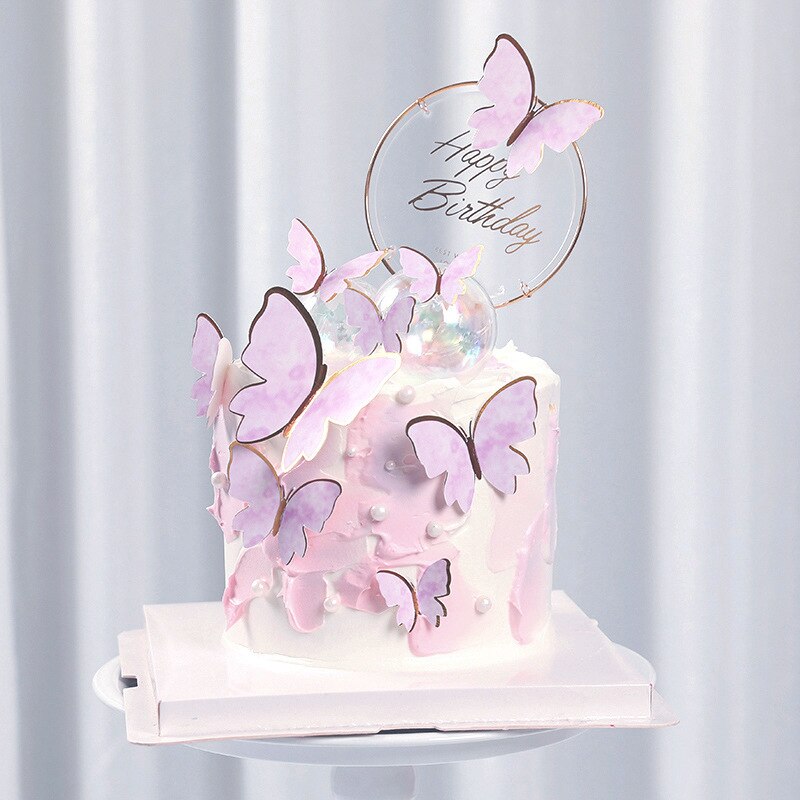 1 Set Butterfly Cake TopperCake Decoration Handmade Painted Happy Birthday Cake Topper for Wedding Birthday Party Baby Shower