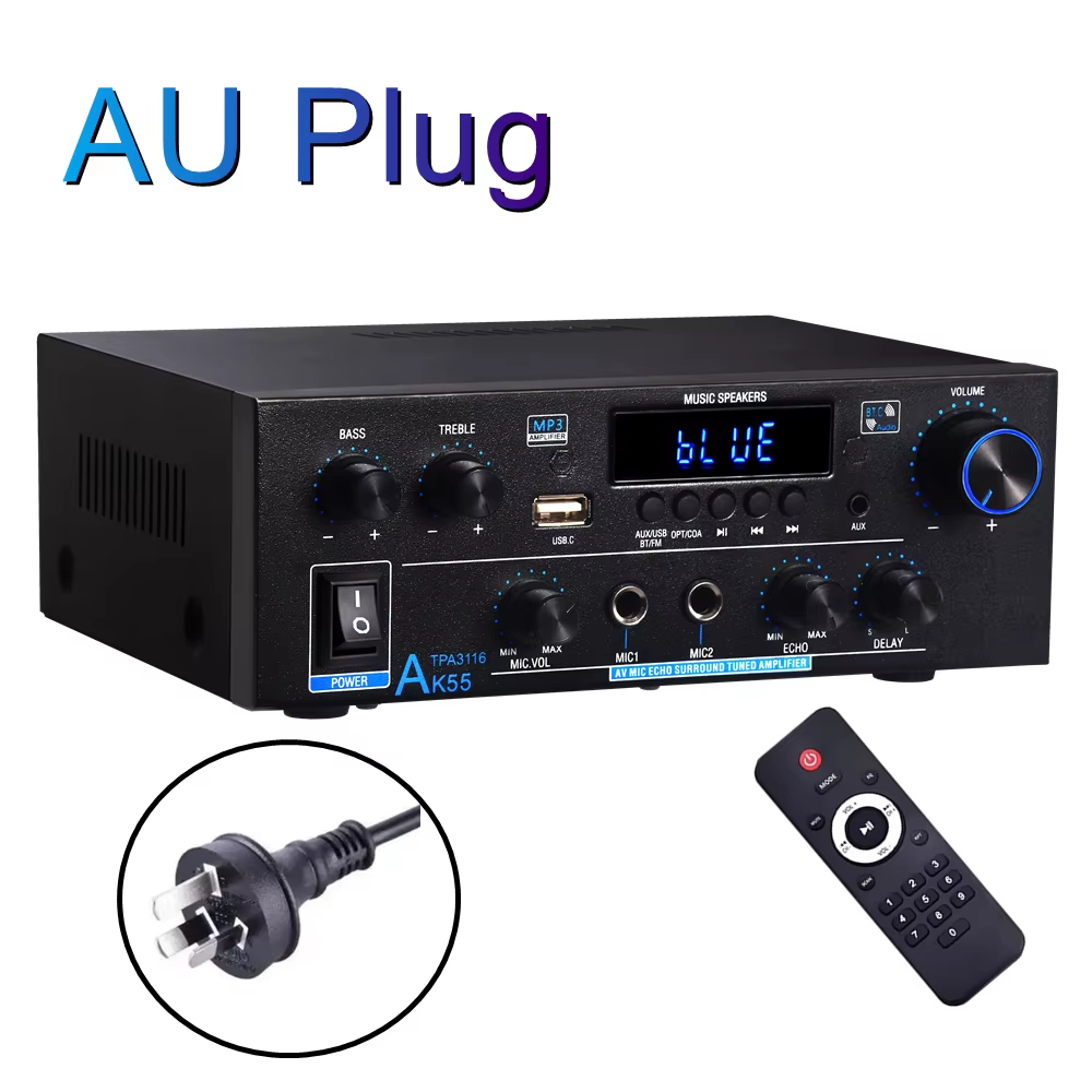 Woopker AK55 Bluetooth Amplifier HIFI Digital Sound Amp Channel 2.0 for Home Car Karaoke 110V/220V MAX 450W+450W Subwoofer: SKY BLUE