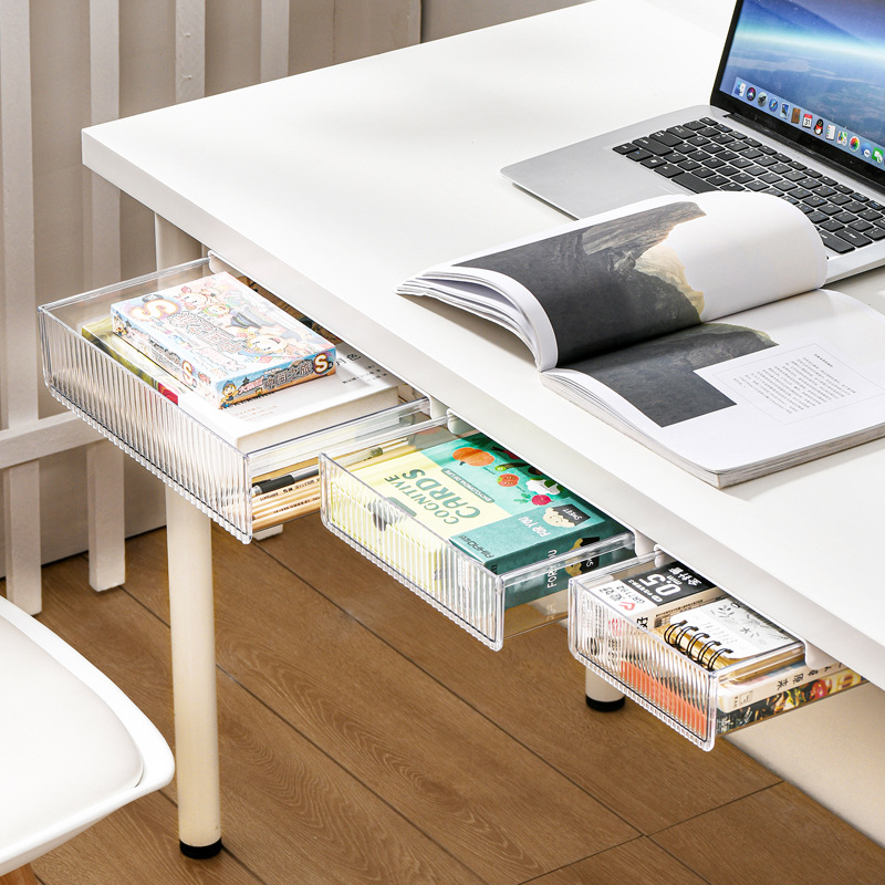 Self-Adhesive Under Desk Drawer Organizer Hidden Space Saving Office Supplies Storage Box Slide Out Pencil Tray Closet Organizer