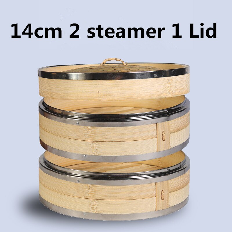 Gotowanie bambusowe naczynie parowe ryby ryż przekąska kosz naczynia kuchenne ryby ryż Dim Sum kosz ryż kuchenka do gotowania makaronu jedzenie gotowane na parze nadziewane: 14cm 2 steamer 1 lid