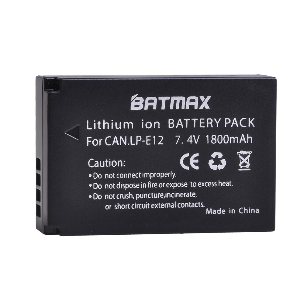 Batmax lp -e12 lpe 12 kamera batteri + lcd usb dual oplader med type c port til canon eos  m50,  eos  m100,100d kiss  x7 rebel  sl1: 1 batteri