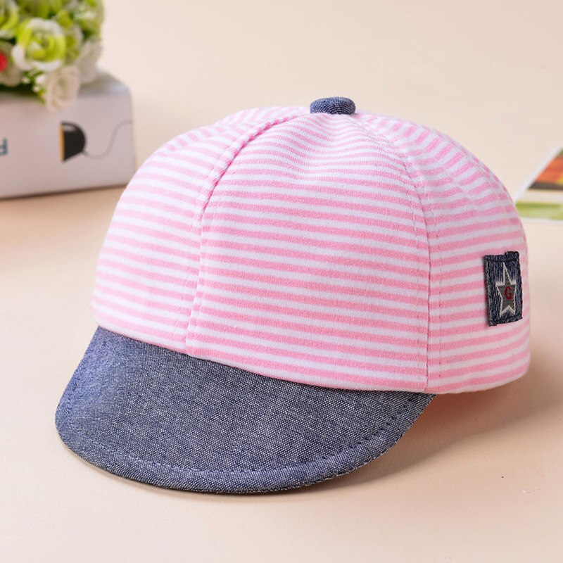 Barnelue om våren bomull låve stripe lue takrenne baby jenter baby pentagram utendørs sport skyggelapper  tg0118: Rosa