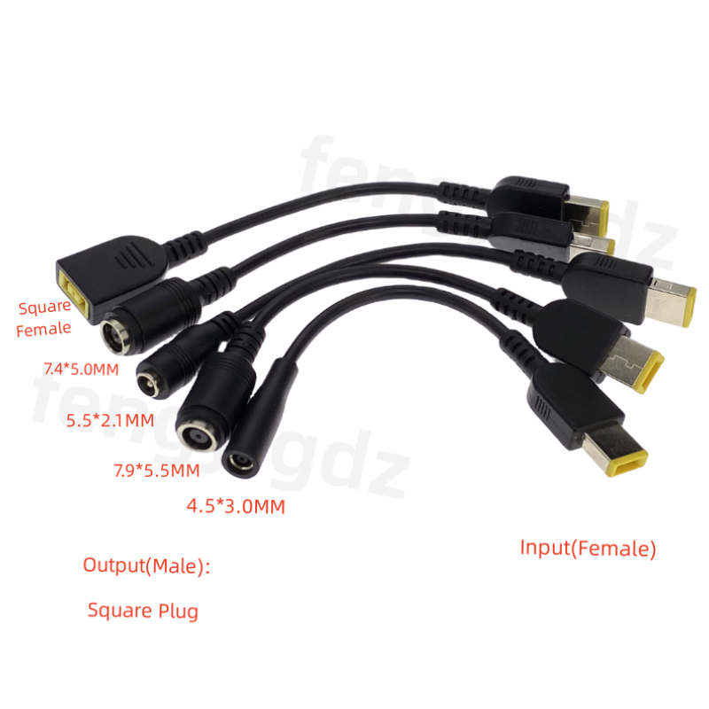 Câble adaptateur pour ordinateur portable carré mâle à 4.5*3.0mm 5.5*2.1mm 7.4*5.0 7.9*5.5mm femelle cordon de convertisseur de chargeur d'alimentation cc pour Lenovo hp
