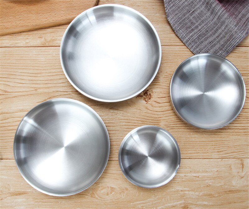 Roestvrij Staal Kruiden Ronde Schotel Side Plaat Ronde Zilveren Saus Rijst Container Keuken Picknick Diverse Salade Saus Lade Kom