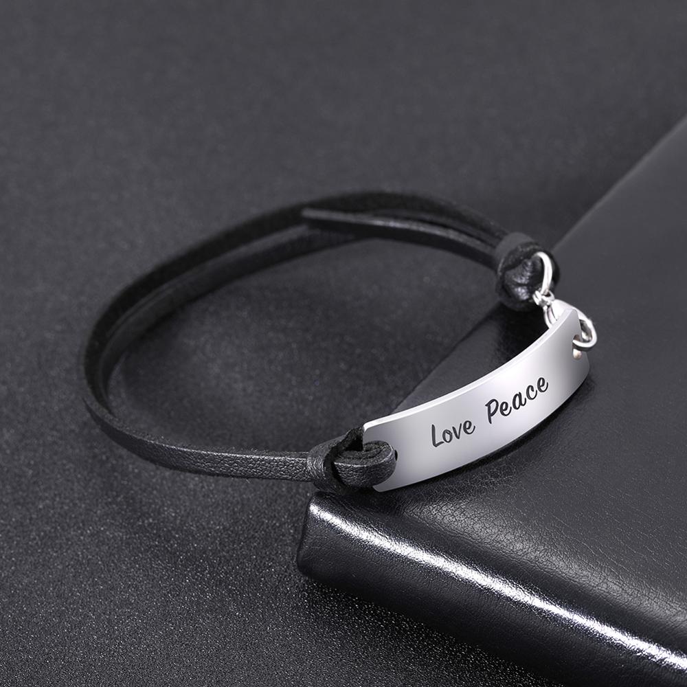 Skyrim Inspirational Words Mantra Bracelet Men Male Stainless Steel Charm PU Leather Rope Wristband Bracelets Jewelry