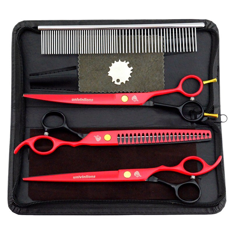 8&quot; titanium dog grooming scissors kits animal groomers curved scissors curved shears pet scissors trimming dog cat hair clippers: Red