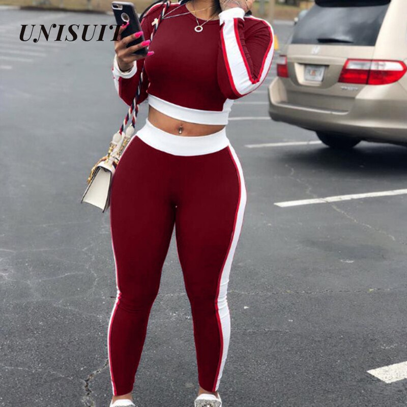 Spring and Autumn Clothing European and American Women Tight Breathable Running Fitness Gym Big Stripe Sports Suit Female