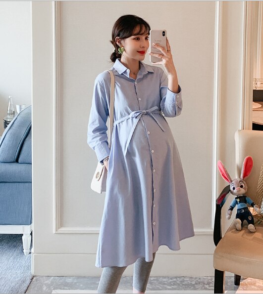 Maternity Clothes Pregnancy Dress Maternity Dress Spring Maternity Dress Cotton Lapel Straight: XXL