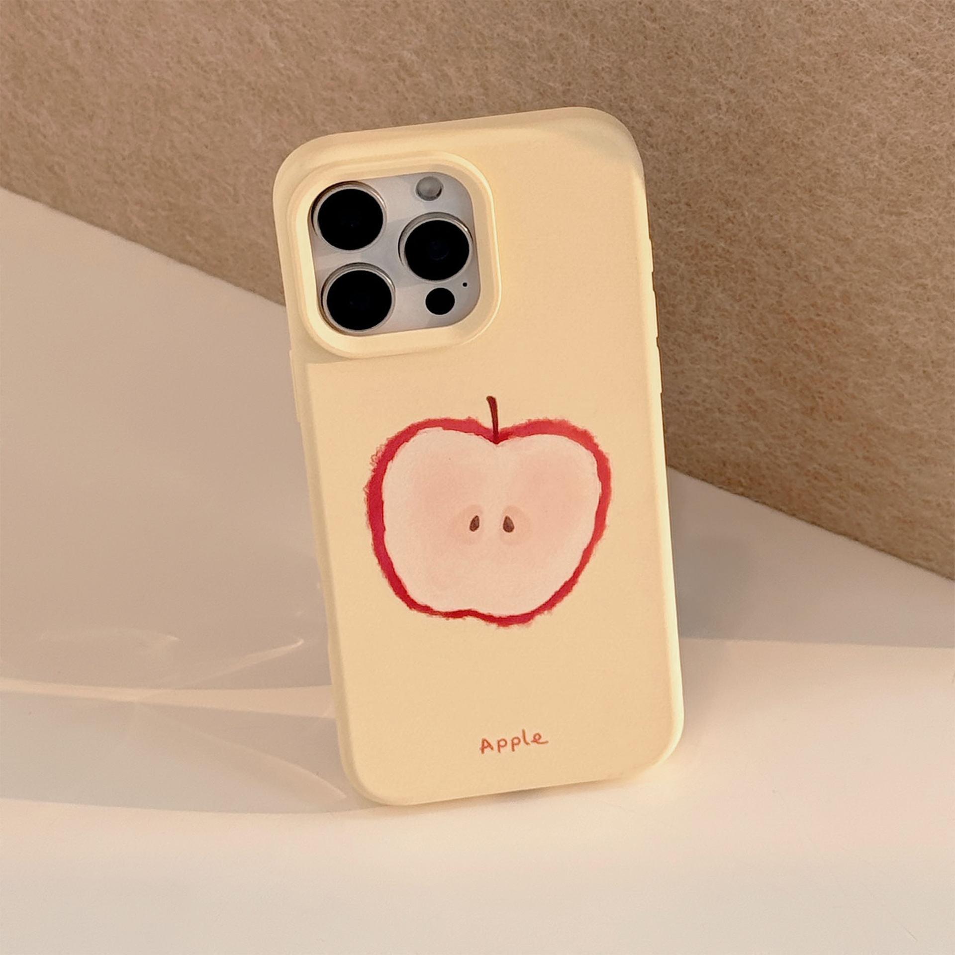 Korean Red Apple Graffiti With Stand Holder Lanyard Phone Case for iPhone 16 15 14 13 12 Pro Max Soft Silicone Shockproof Cover: Blue / iPhone 13 Pro