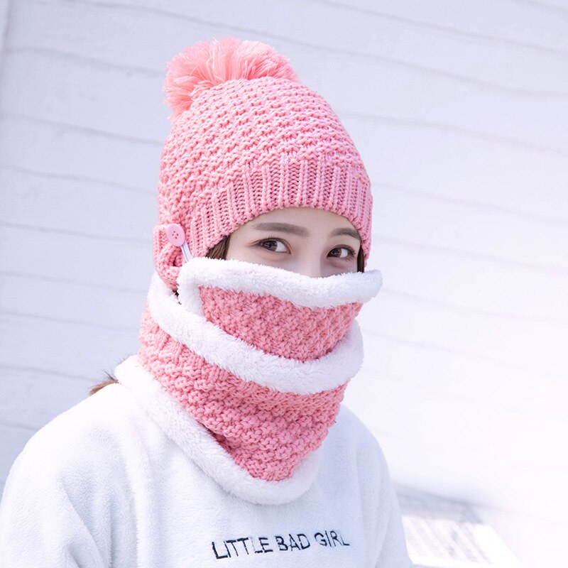 Håndstrikkede hatte kvinders hat vinterkold hatdragt koreansk varme hatte kombination