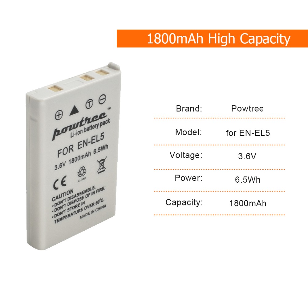 3.6v 1800mAh EN-EL5 EN EL5 ENEL5 batteries Li-ion Camera Battery For Nikon Coolpix P90 P100 P500 P510 P520