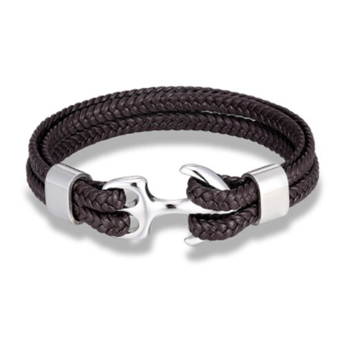 Mkendn Mode Lederen Armband Voor Mannen Black Braid Multilayer Touw Ketting Rvs Anker Mannelijke Sieraden Pulseras