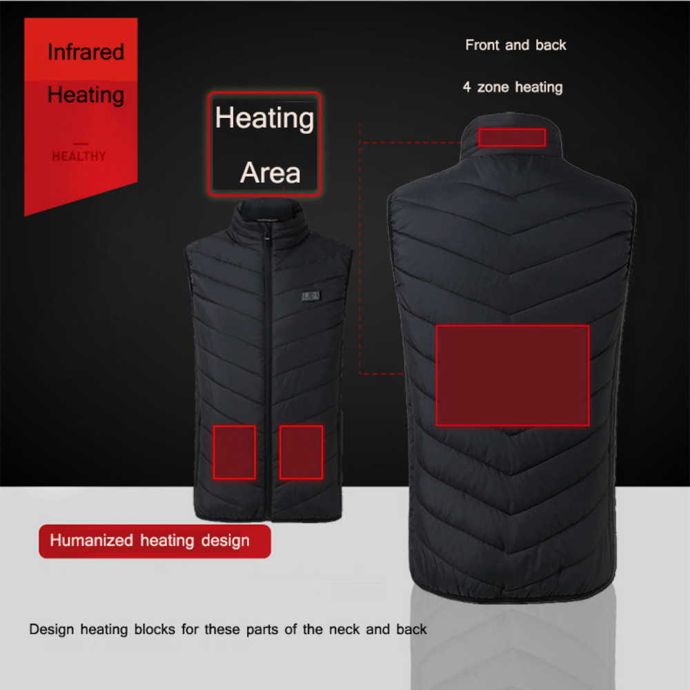 Usb Vest Four Zone Heated Vest Double Switch Men's Heating Waistcoat Warm Front And Back Washable Size Outdoor Heated Vest +size