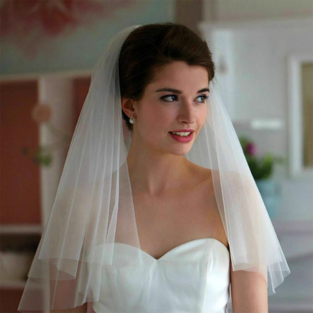 Corto Simple velos de tul para bodas barato blanco velo de novia color marfil para novia para Mariage accesorios de la boda