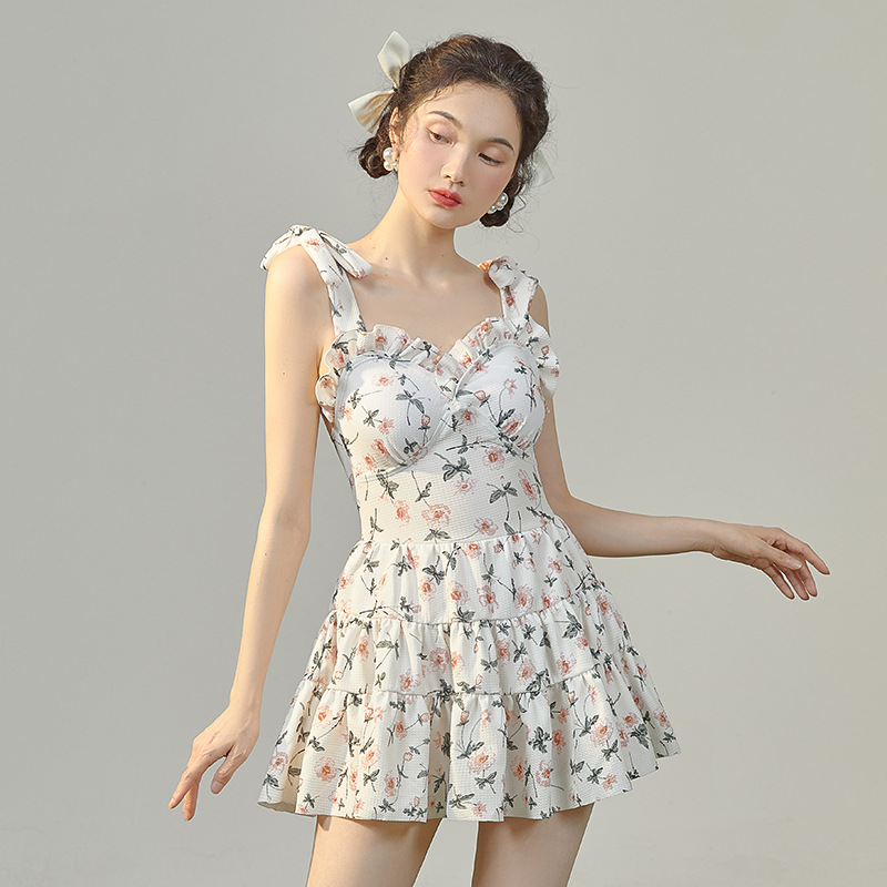 Swimsuit Women Summer One-piece Swimwear Female Skirt Bathing Suit Push Up Slimming Korean Swimdress