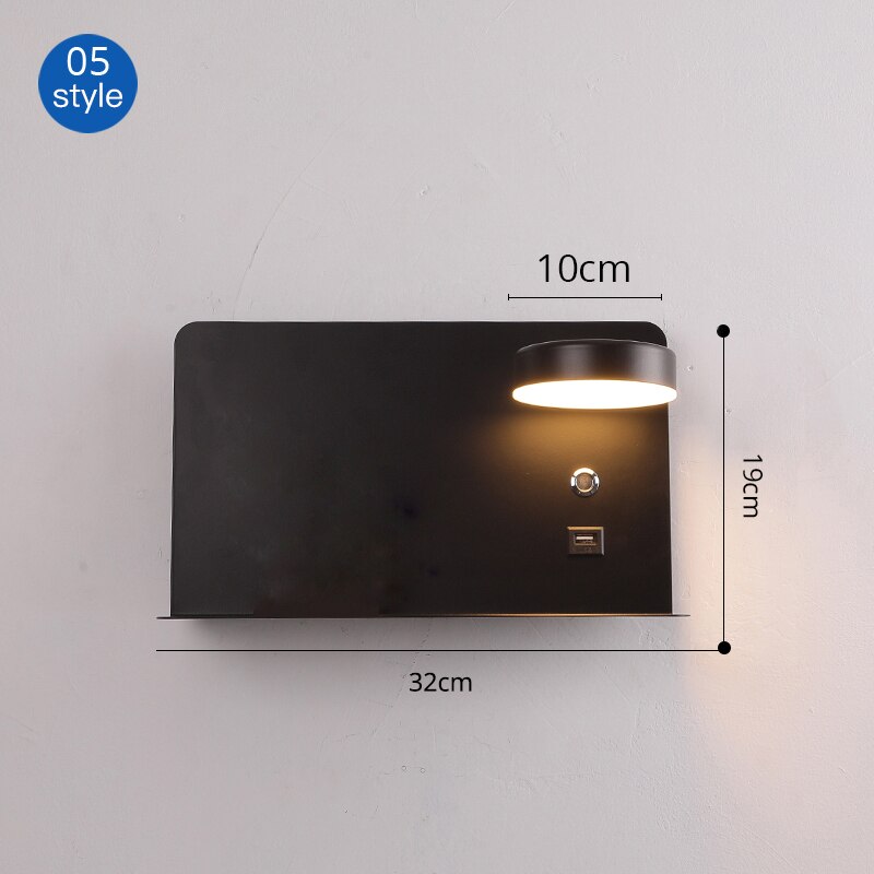 Led væglamper med kontakt og usb interface hvid sort lampe armatur gang gang belysning kunst armatur wandlamp: 05 sorte usb højre