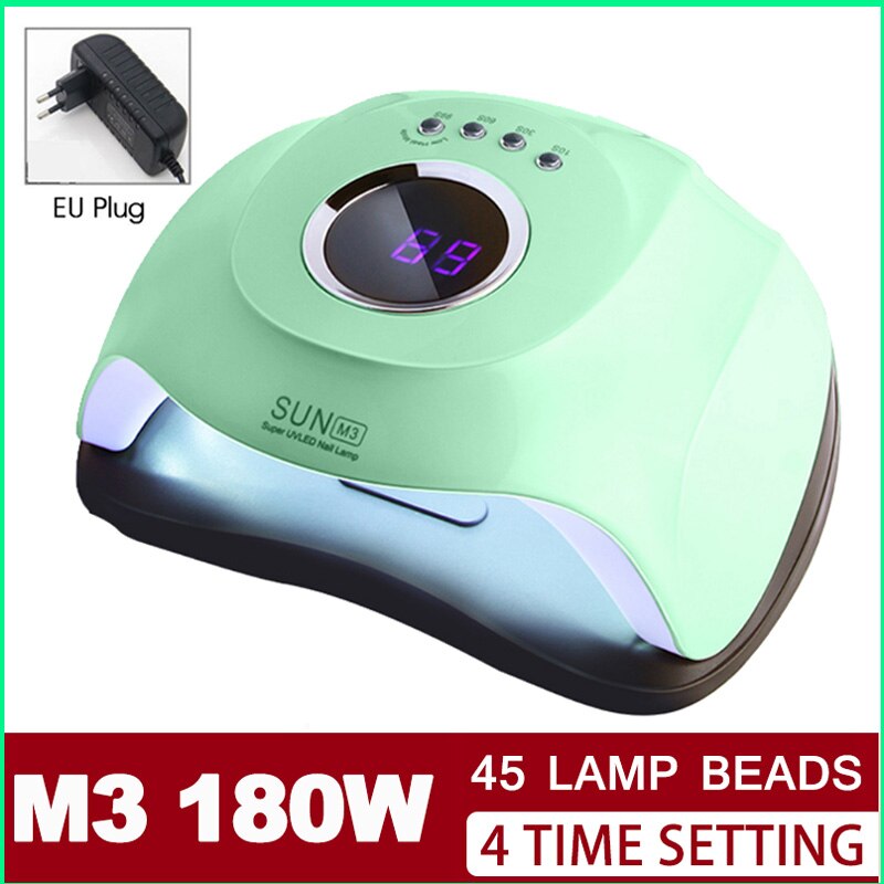 180W Zon M3 Nail Gel Droger Nail Lamp 45LED Uv Lamp Snel Droog Nagellak Drogen Lamp Roze/groen Professionele Manicure Lamp: EU Plug-Green180W