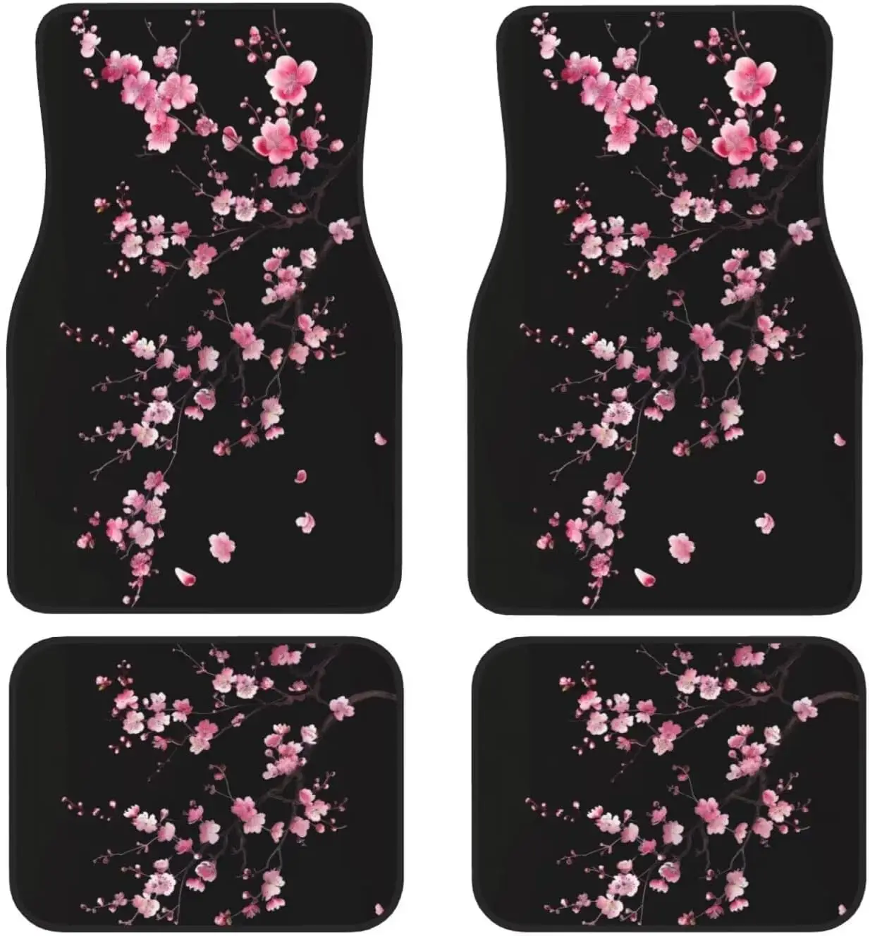4 Uds alfombrillas de coche alfombras Rosa flor de cerezo Protector de suelo de coches para alfombra negro lindo Floral antideslizante alfombrillas traseras de coche: Marrón
