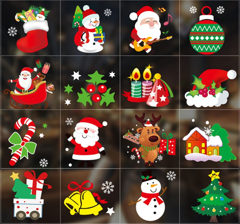 Glædelig jul vinduesglasklistermærker gør-det-selv-aftagelige wallsticker julemand snemand jul julefest indretning til hjemmebutik