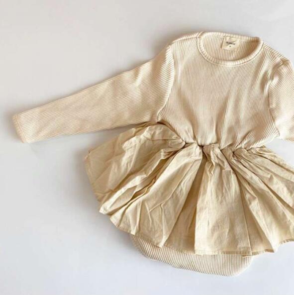 MILANCEL otoño bebé niñas monos ruffle Estilo Falda bebé una pieza niño niñas monos de manga larga bebé traje: beige / 3-6M