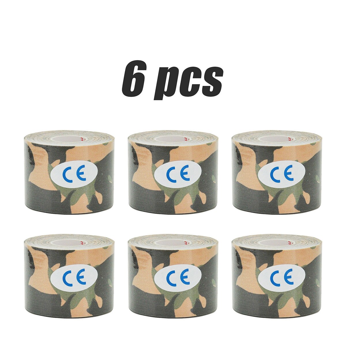 Vendaje muscular de camuflaje verde, cinta adhesiva elástica de algodón para lesiones, alivio del dolor muscular de rodilla, 1/6/10 piezas: 6 Pcs / 10cmX500cm