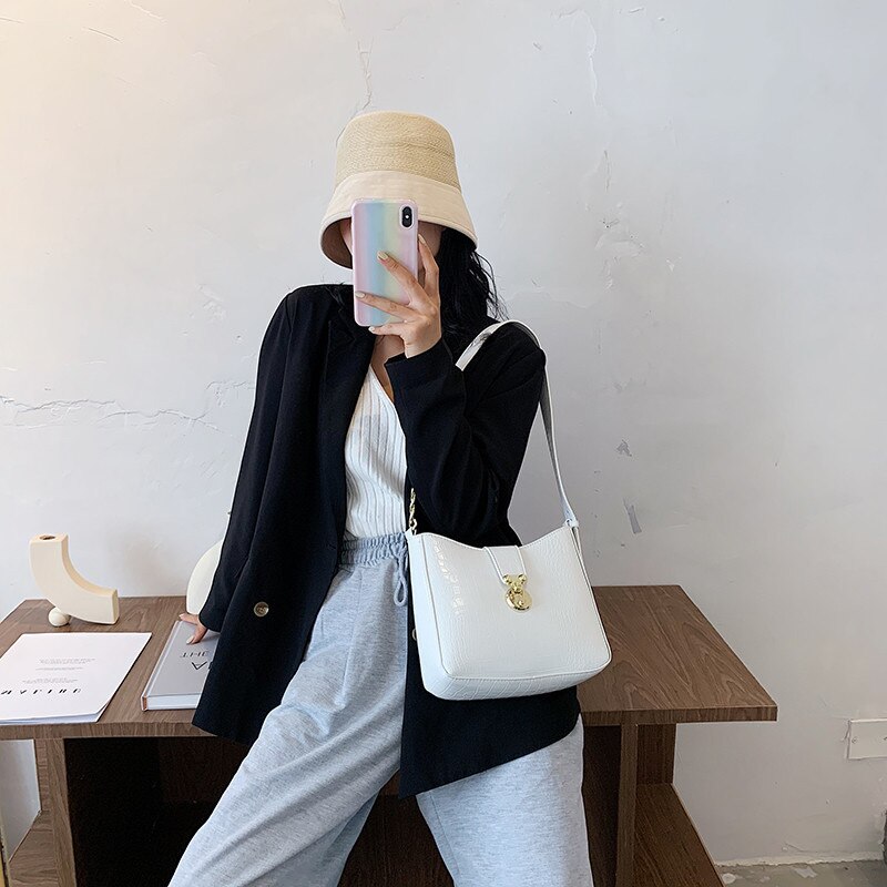 Alligator kvinder bucket taske klassisk blå famle skuldertasker sommer krokodille mønster dame crossbody messenger håndtaske