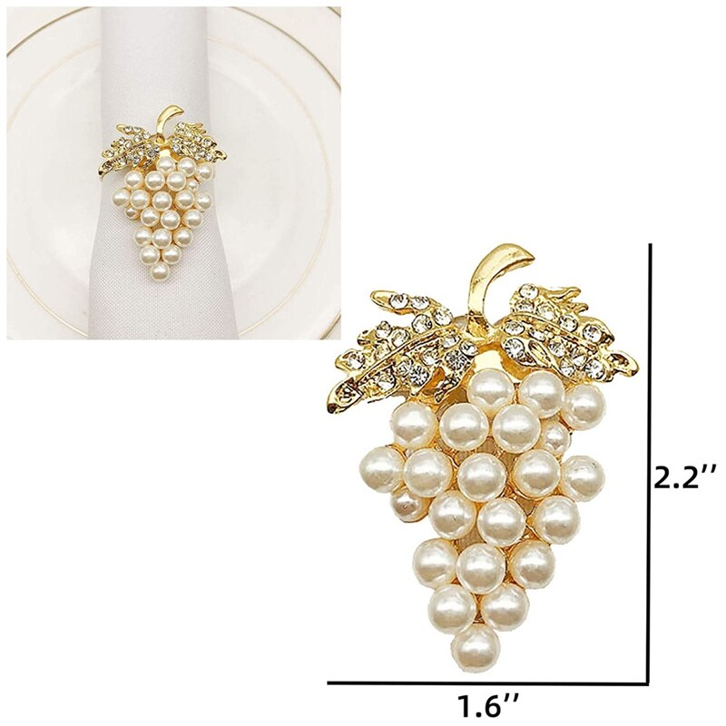 Druiven Servetringen Set Van 6, Met Glinsterende Imitatie Diamanten En Parels Inlay Legering Servetring Houder