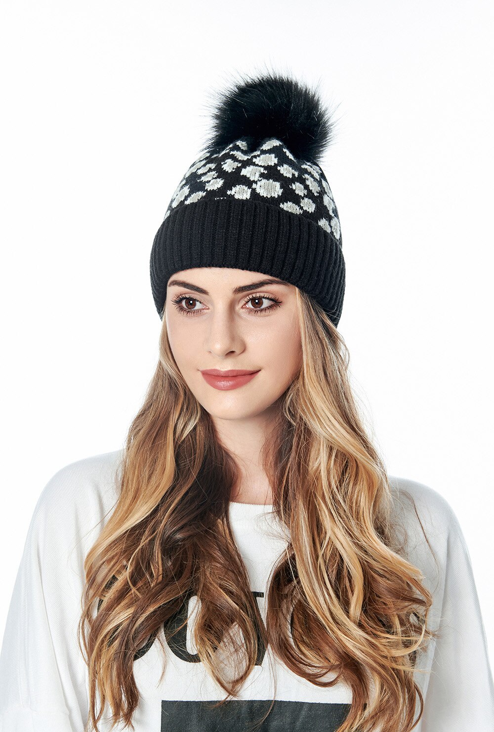 Gebreide luipaard mutsen dames pompon pompom wintermuts met pompon muts pompons voor muts imitatiebont casual warme gebreide muts muts