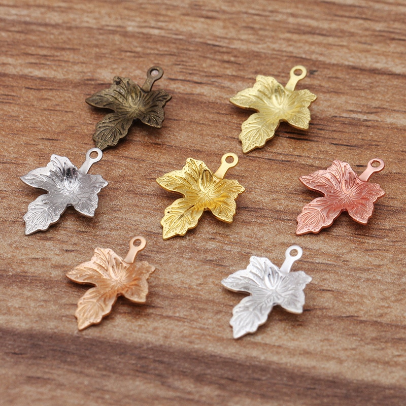 20pcs/lot 12*15mm Maple Leaf Charms For DIY Hair Jewelry Earrings Leaves Pendants Jewelry Making Accessories Parts 030