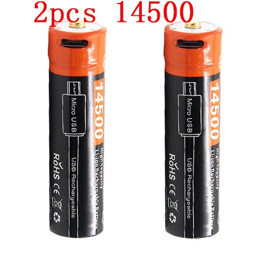 ICR14500-pilas de iones de litio recargables, linterna led, batería superior plana, 14500, 750mAh, 3,7 v: 2 PCS