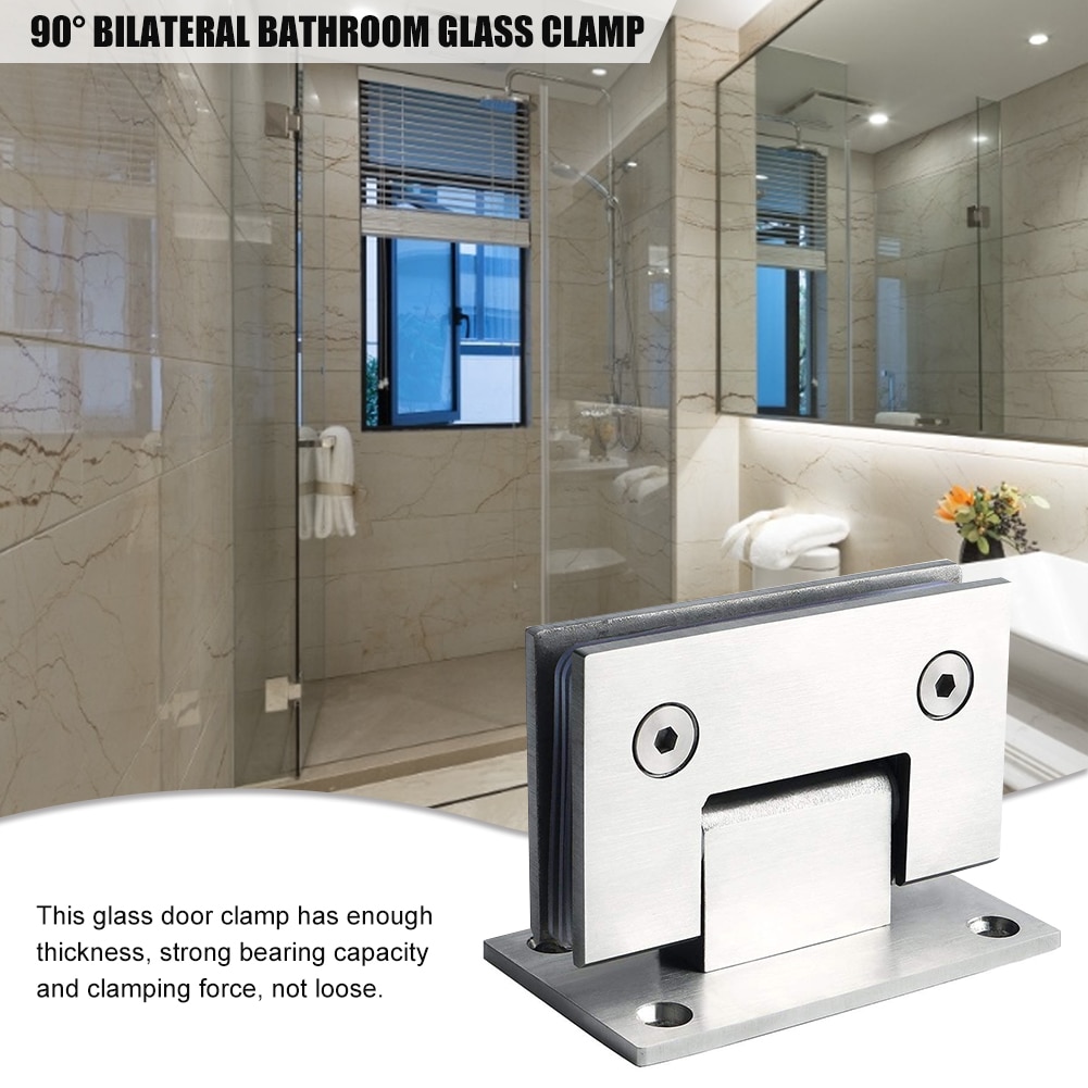90 Degree Bilateral Glass Clamp Stainless Steel Square Glass Door Clamp For Cupboard Bathroom Shower Door 8-12mm Tempered Glass