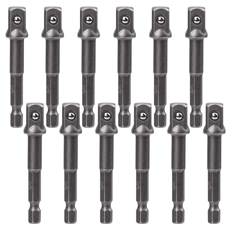 12 Pack 3/8 Inch(10mm) Square Socket Adapter Bit Set, Impact Driver Power Bits for Automotive DIY-1/4 Hex Shank: Default Title