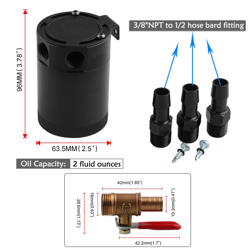 Oil Catch Can For 2/3 Ports With Removable Valve Fuel Oil Separator 400ml Black Sealed Repairable Aluminum Alloy Oil Catch Can