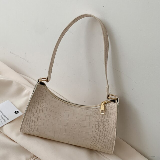 Bolso Retro con patrón de cocodrilo para mujer, bolsa de hombro a la de cuero PU para axila, bolso Francés de de lujo, monedero para mujer: style2 white