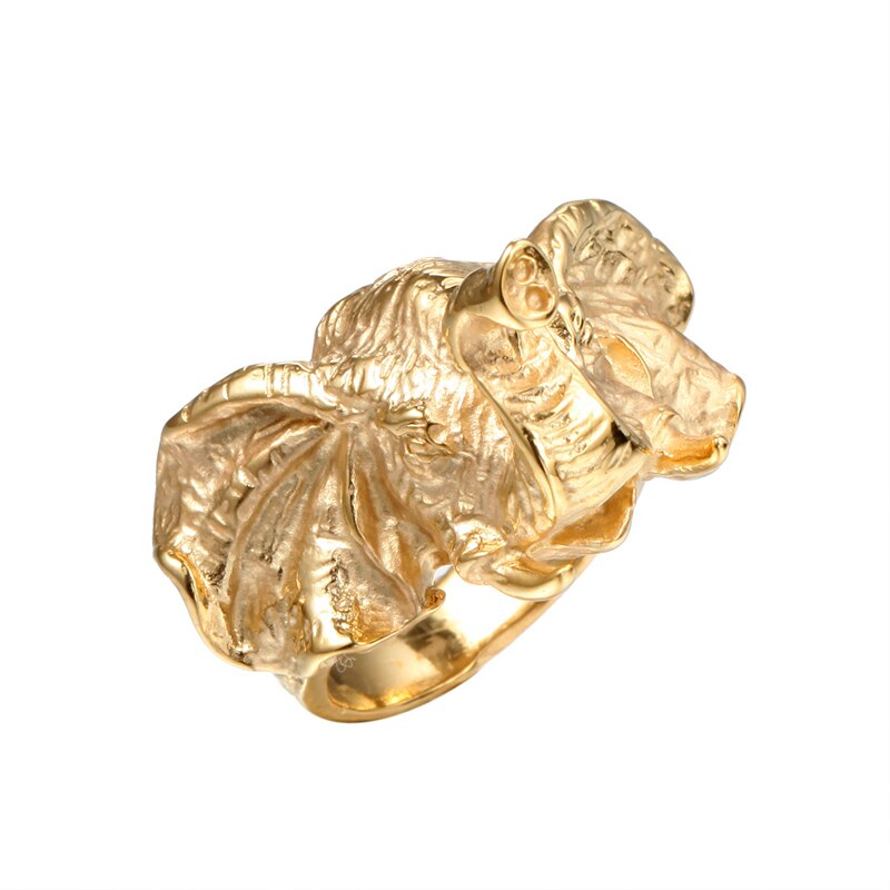 Bague tête d'éléphant classique bague en acier inoxydable 316L pour animaux bagues de motard Punk pour hommes bijoux en amulette tribale Vintage: 7 / Or