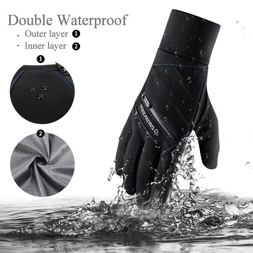 Nouveaux gants chauds pour hommes automne hiver en plein air anti-dérapant écran tactile gants d'équitation Ski fermeture éclair imperméable à l'eau poche hommes gants