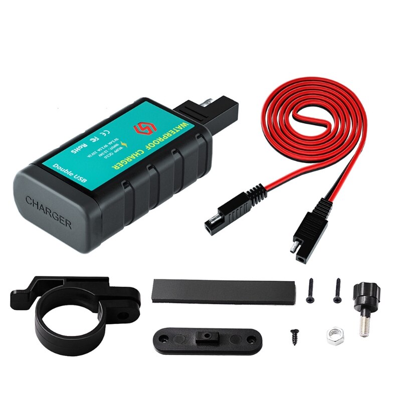 Schwarzes 1422- c- 2 -sae-steckdosen-doppel-usb-ladegerät mit motorrad-sicherheitsschutz und energiesparendem handy-aufladungsgerät  t84d