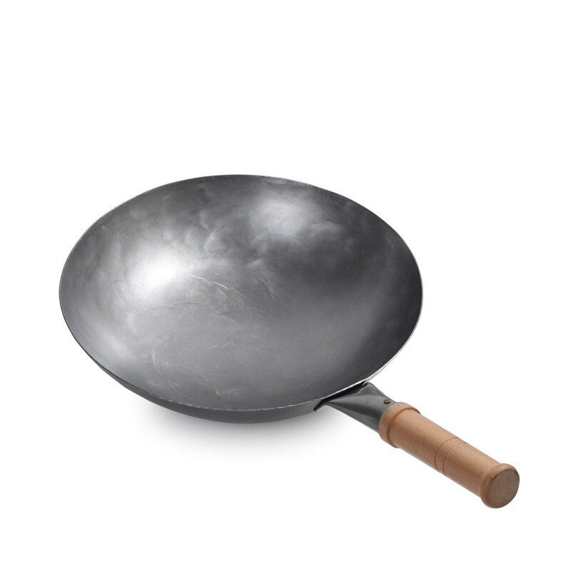 Master Star Traditional Iron Wok 100% Handmade Deep Wok Wooden Handle Non-stick Wrought Iron Kitchen Cookware