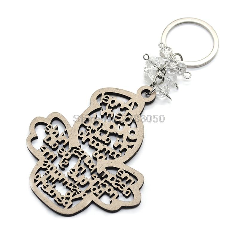QX2E Key Ring Round Hang Hoop Angel Boys Girls Love Holy Grail Cross Wooden Pendants Keychain DIY Wedding Decorations: 9