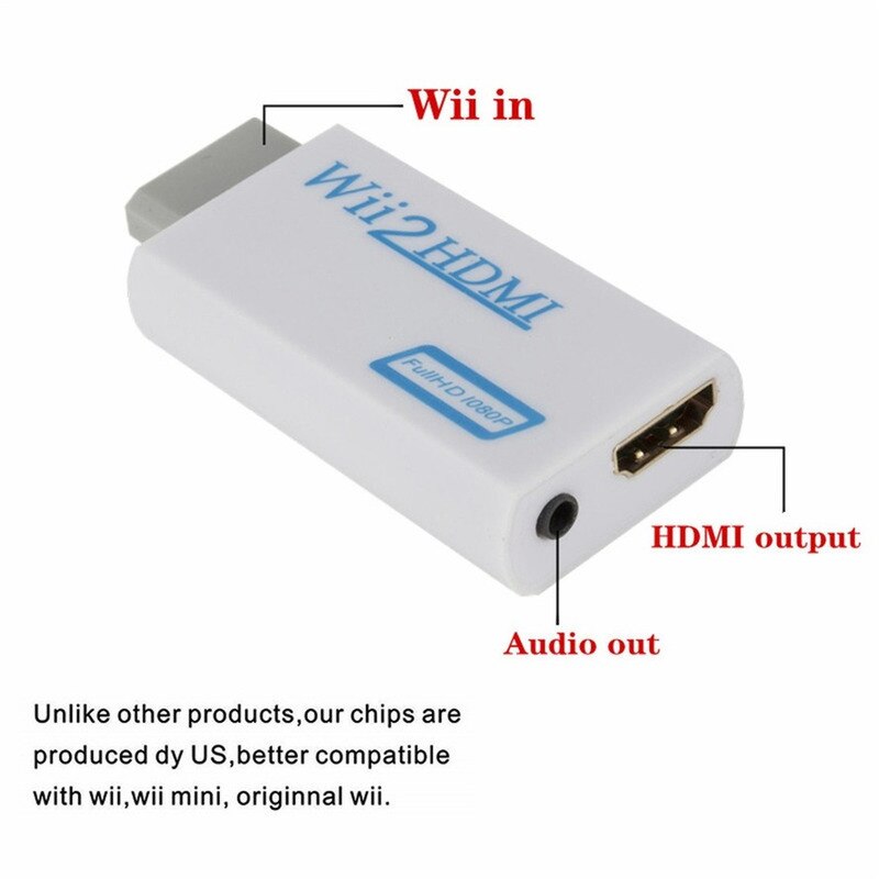 Adaptateur Wii vers HDMI Résolution Full HD 1080p 1 Unité, Convertisseur pour Écran de PC ou de Télévision Haute Définition, Prise Audio de 3,5 mm, Compatible Wii2HDMI