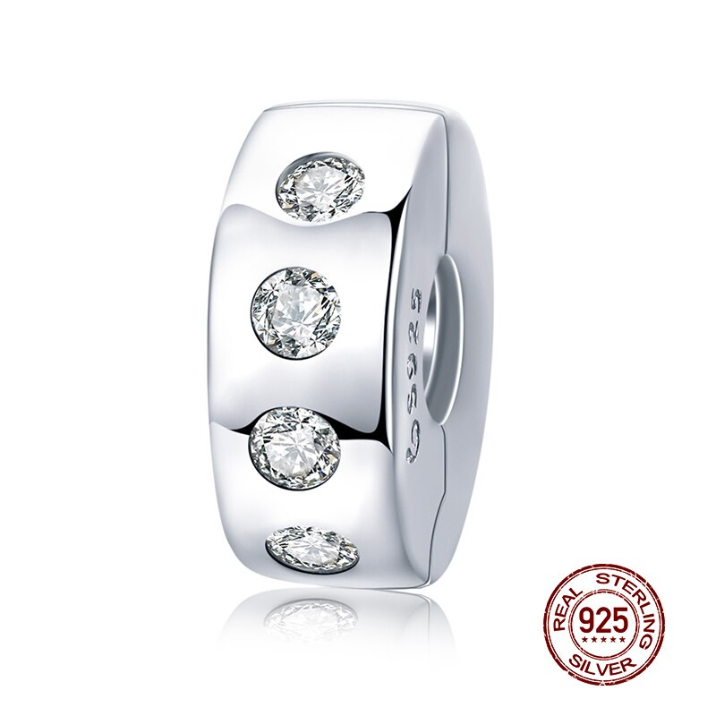 Echte 100% 925 Sterling Silver Shining Elegantie Clip Charm Met Clear Cz Fit Originele Wst Armband Hanger Authentieke Sieraden: CTC165