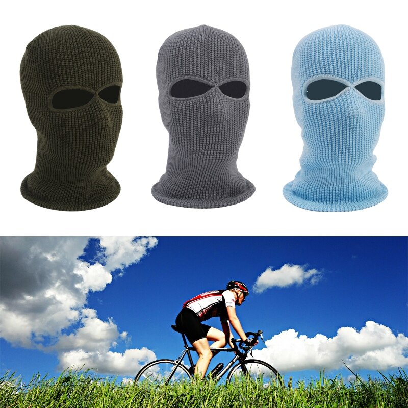 Masque de Ski tricoté unisexe à 2 trous, chapeau de cagoule d&#39;hiver, couleur unie, couvre le visage et le cou, guêtre d&#39;extérieur, bonnet coupe-vent