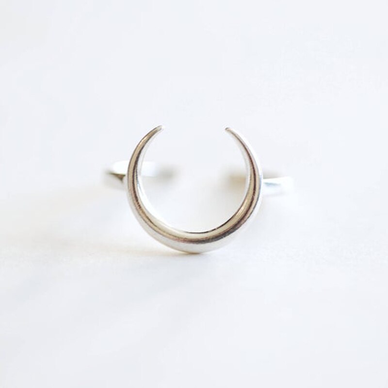 Anillos abiertos de estrella simétricos ROXI Moon para mujeres Anillos de plata de ley 925 joyería Bague bisutería para mujer Luna anillo abierto de plata: B silver