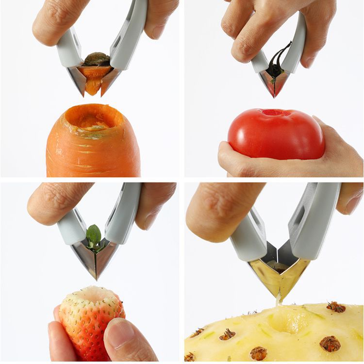 Aardbei Huller Slicer Cherry Pitters Metalen Tomaat Stengels Plastic Fruit Blad Mes Stem Remover Keuken Fruit Groente Tool