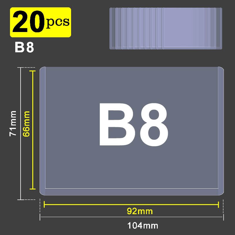 Pochette pour carte postale B8, petite pochette rigide de protection en Pvc, pochette rigide transparente pour cartes, fichiers A7, A6, A5, A4, B7, B6: B8 20pcs Horizontal