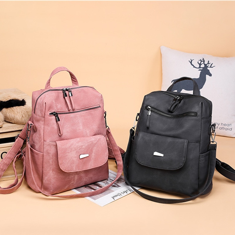 Læder rygsæk kvinder pu taske vintage taske skoletasker til teenagepiger rygsæk kvinde rygsække mochila mujer rygsæk